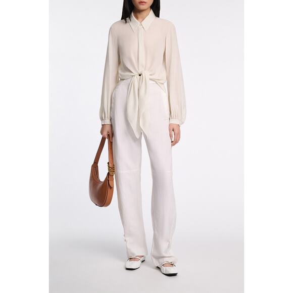 Dorothee Schumacher Twist Blouse Top Long Sleeve Silk Button Tie Button 4 L - Picture 1 of 9